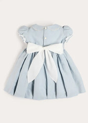 Hand Smocked Peter Pan Collar Short Sleeve Dress in Sky Blue (12mths-10yrs) Dresses from Pepa London US
