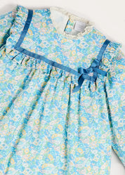 Leontyne Floral Bow Detail Long Sleeve Trapeze Dress in Blue Made with Liberty Fabric (18mths- 10yrs) Dresses from Pepa London US