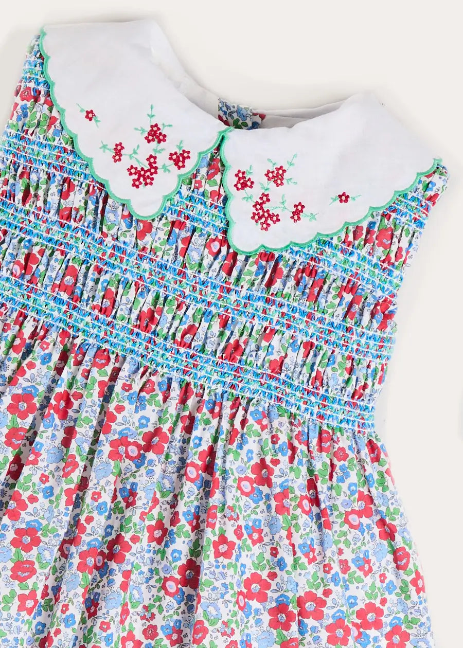 Emilia Floral Embroidered Collar Sleeveless Dress in Red (12mths- 10yrs) DRESSES from Pepa London US