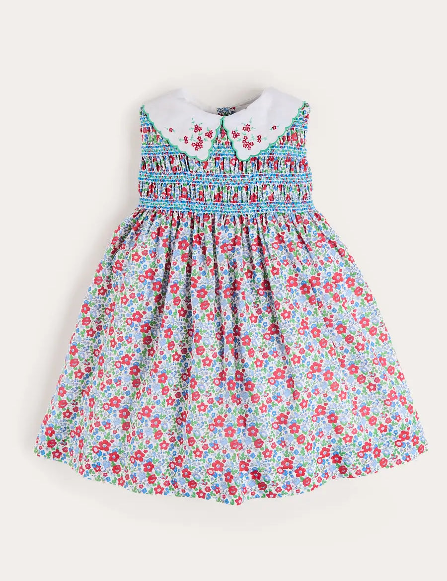 Emilia Floral Embroidered Collar Sleeveless Dress in Red (12mths- 10yrs) DRESSES from Pepa London US