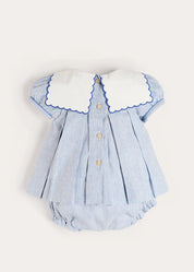 Alexander Stripe Mariner Collar Embroidered Boat Detail Dress with Bloomers in Blue (6mths-3yrs) DRESSES from Pepa London US