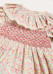 Adelaide Floral Hand Smocked Ruffle Collar Cap Sleeve Dress With Bloomers in Pink (12mths-6yrs) Dresses from Pepa London US