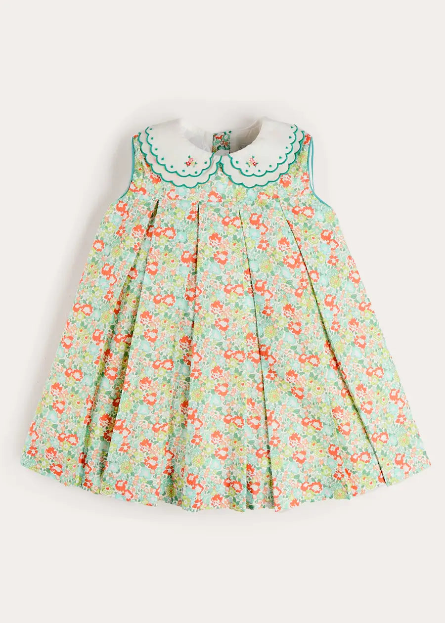 Mabel Floral Layered Scallop Collar Trapeze Dress in Green (12mths- 10yrs) DRESSES from Pepa London US