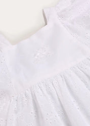 Flower Embroidered Broderie Anglaise Short Sleeve Dress in White (12mths-12yrs) DRESSES from Pepa London US