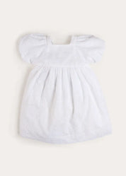 Flower Embroidered Broderie Anglaise Short Sleeve Dress in White (12mths-12yrs) DRESSES from Pepa London US