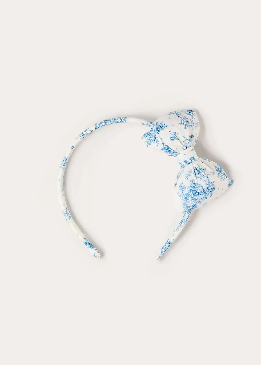 Audrey Toile Medium Bow Hairband in Blue Hair Accessories from Pepa London US