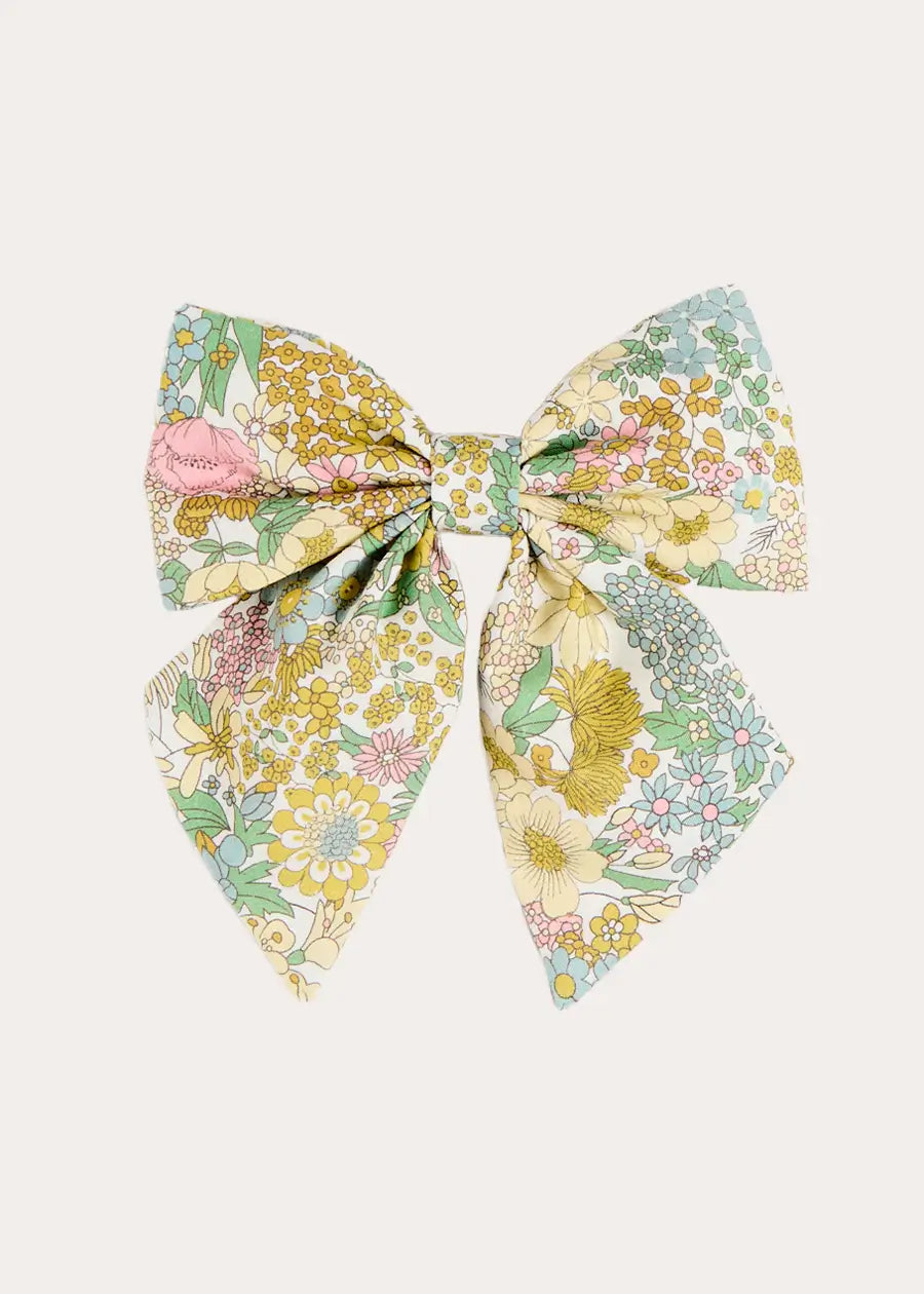 Charlotte Floral Large Bow Hair Clip in Green Hair Accessories from Pepa London US