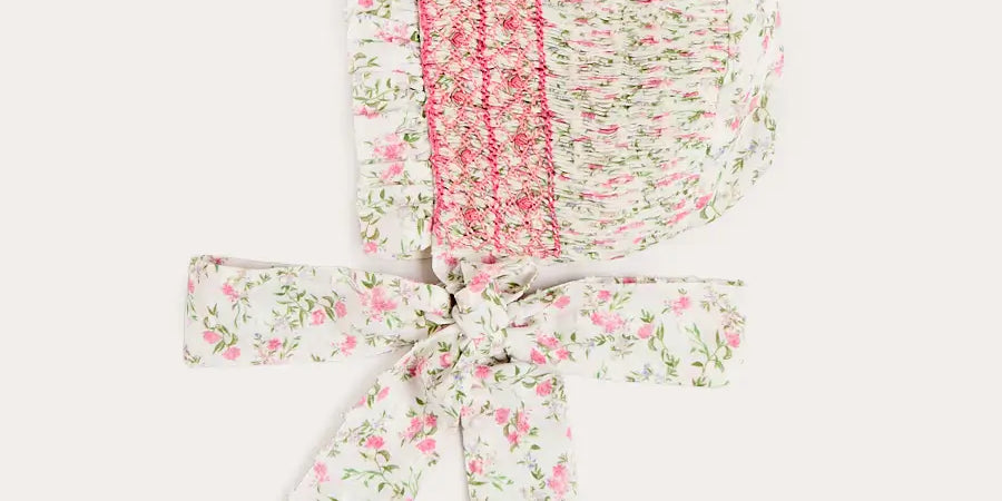 Alice Floral Hand Smocked Bonnet in Pink (XS-L) Bonnets from Pepa London US