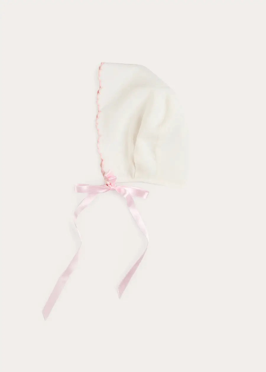 Scallop Edge Embroidered Bonnet in Pink (S-L) Bonnets from Pepa London US