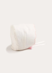 Scallop Edge Embroidered Bonnet in Pink (S-L) Bonnets from Pepa London
