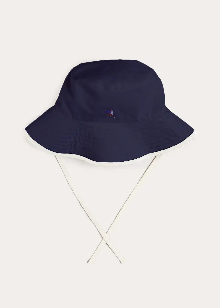 Boat Embroidered Beach Hat in Navy (S-L) Accessories from Pepa London US