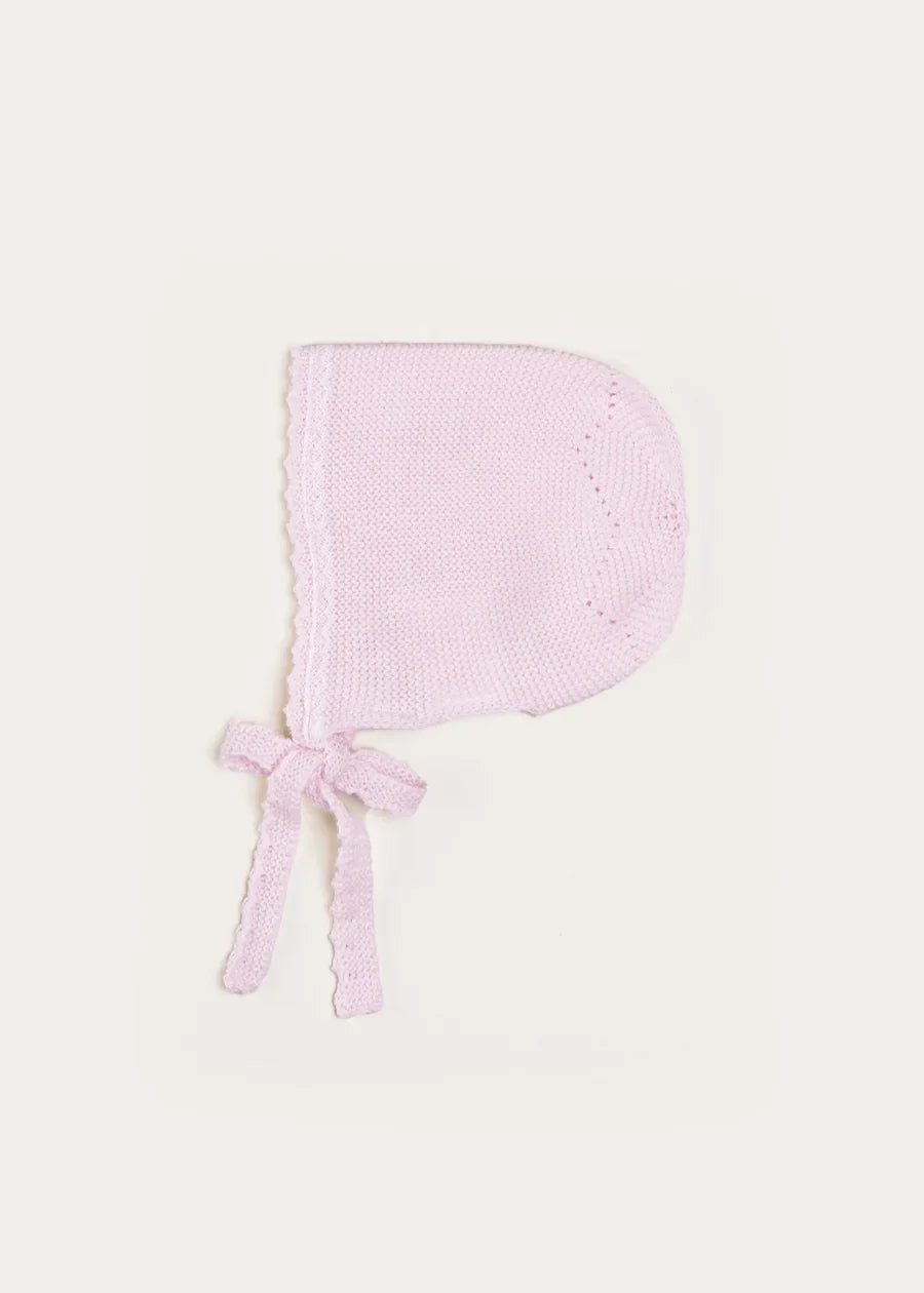 Lace Detail Bonnet in Baby Pink (0-9mths) Bonnets from Pepa London US
