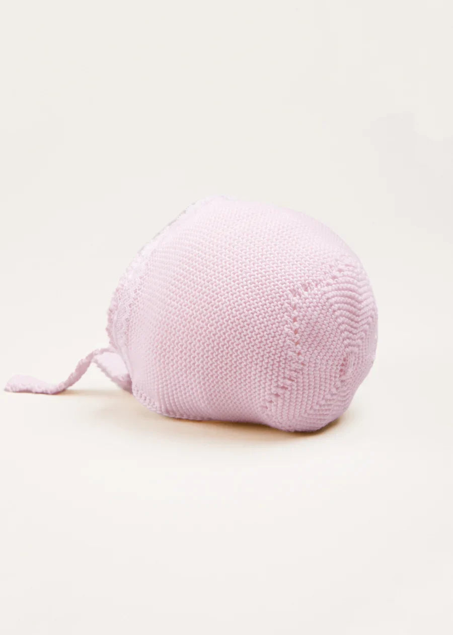 Lace Detail Bonnet in Baby Pink (0-9mths) Bonnets from Pepa London US