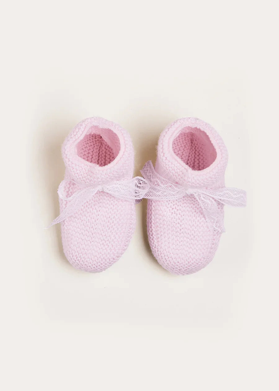Lace Detail Knitted Booties in Baby Pink (0-6mths) Shoes from Pepa London US