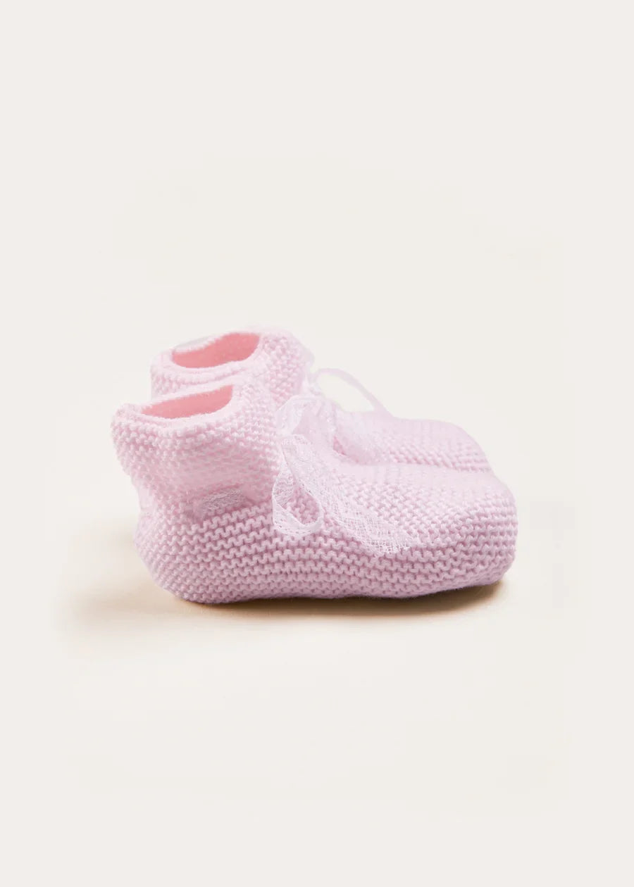 Lace Detail Knitted Booties in Baby Pink (0-6mths) Shoes from Pepa London US