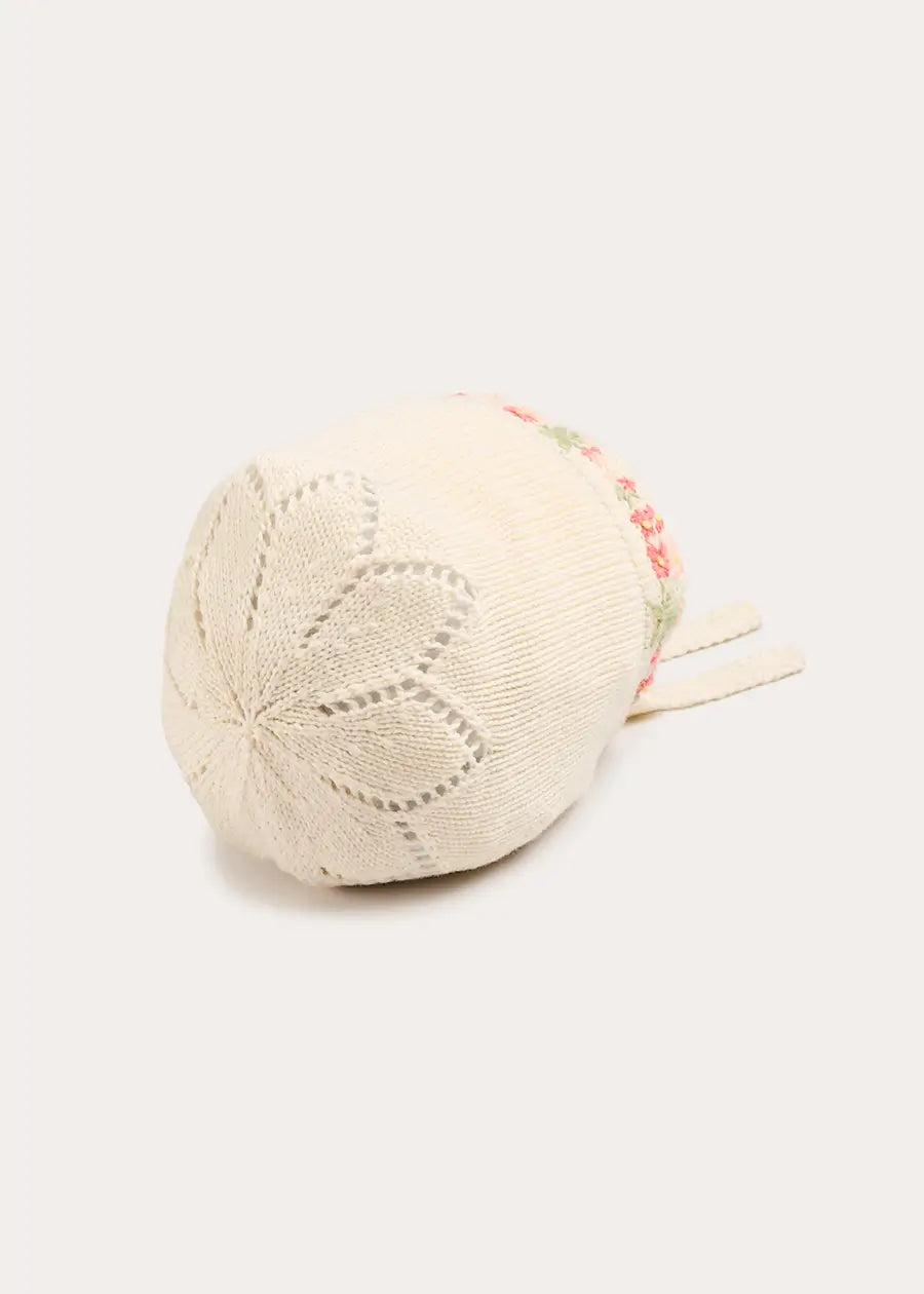 Wildflower Embroidered Bonnet in Cream Bonnets from Pepa London