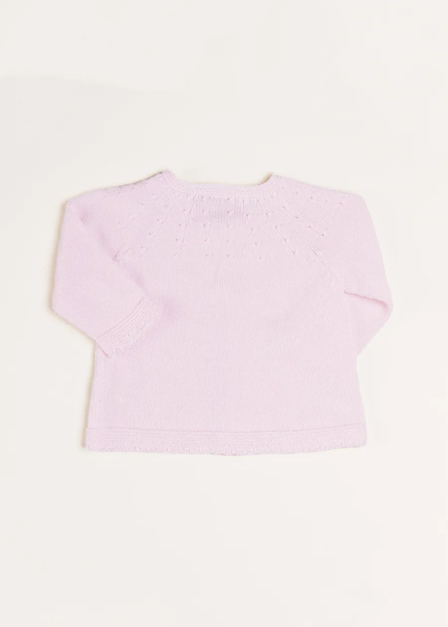 Openwork Detail Baby Cardigan in Baby Pink (1-9mths) Knitwear from Pepa London US