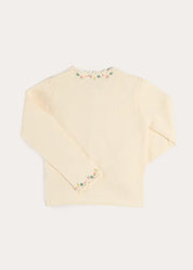 Wildflower Embroidered Openwork Detail Cotton Cardigan in Cream (18mths- 10yrs) Knitwear from Pepa London US