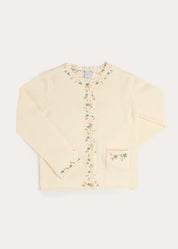 Wildflower Embroidered Openwork Detail Cotton Cardigan in Cream (18mths- 10yrs) Knitwear from Pepa London US