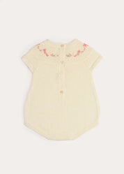 Wildflower Embroidered Knitted Romper in Cream (1-9mths) Rompers from Pepa London US