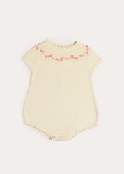 Wildflower Embroidered Knitted Romper in Cream (1-9mths) Rompers from Pepa London US
