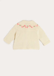 Wildflower Embroidered Two Button Cotton Cardigan in Cream (1-9mths) Knitwear from Pepa London