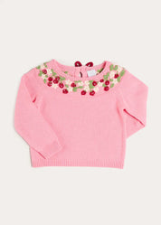 Strawberry Embroidered Jumper in Pink (12mths-6yrs) Knitwear from Pepa London US