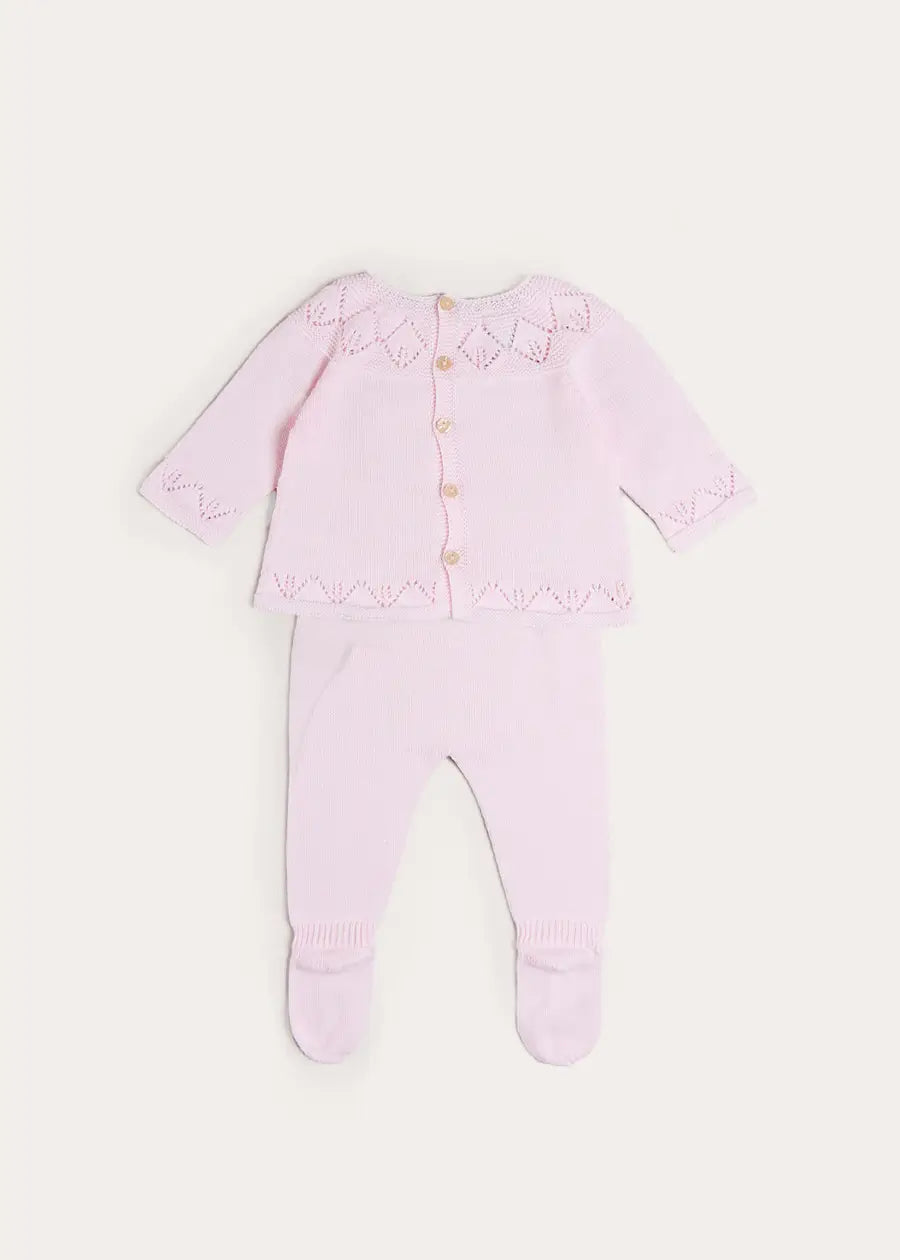Diamond Openwork Three Piece Knitted Set in Baby Pink (1-9mths) Knitwear from Pepa London US