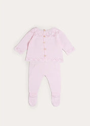 Diamond Openwork Three Piece Knitted Set in Baby Pink (1-9mths) Knitwear from Pepa London US
