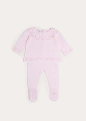 Diamond Openwork Three Piece Knitted Set in Baby Pink (1-9mths) Knitwear from Pepa London US