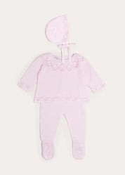 Diamond Openwork Three Piece Knitted Set in Baby Pink (1-9mths) Knitwear from Pepa London US