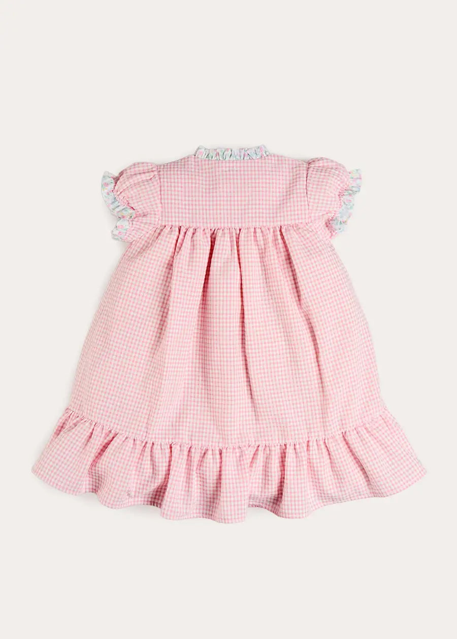 Beauchamp Gingham Ruffle Hem Floral Trim Night Dress in Pink (18mths- 10yrs) NIGHTWEAR from Pepa London US