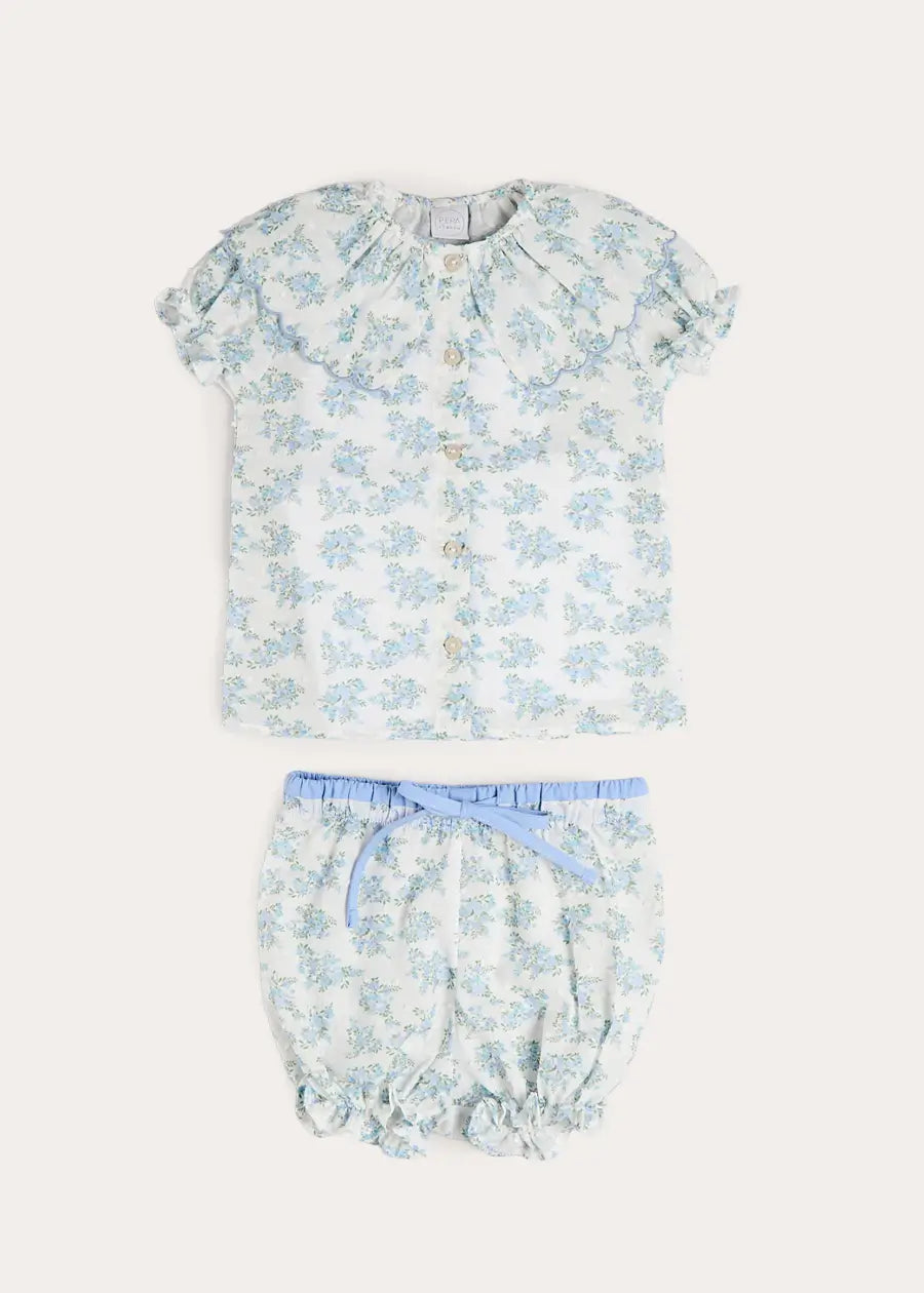 Esme Floral Swiss Voile Scallop Collar Pyjamas in Blue (18mths- 10yrs) NIGHTWEAR from Pepa London US