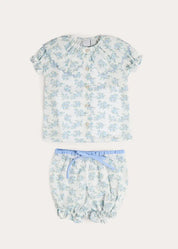 Esme Floral Swiss Voile Scallop Collar Pyjamas in Blue (18mths- 10yrs) NIGHTWEAR from Pepa London US