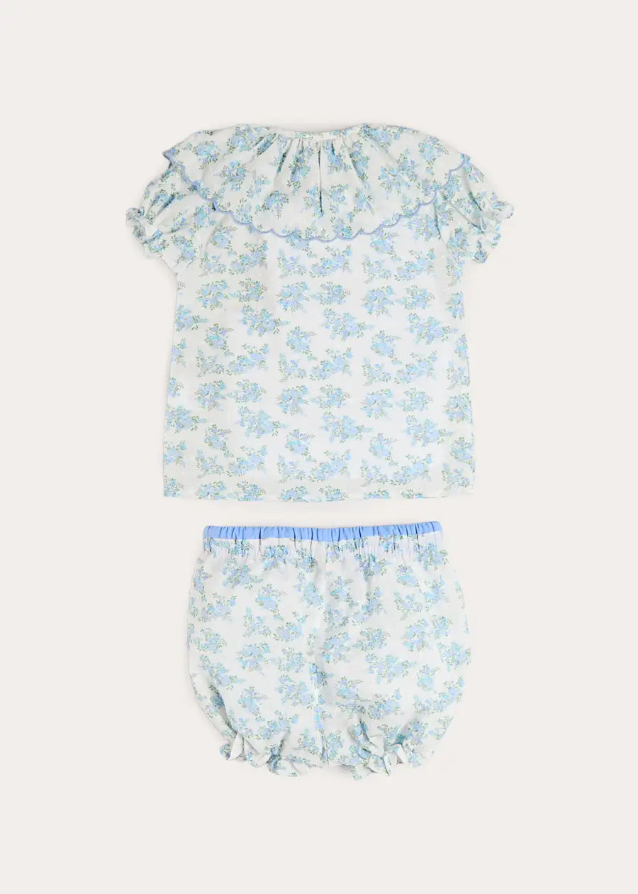 Esme Floral Swiss Voile Scallop Collar Pyjamas in Blue (18mths- 10yrs) NIGHTWEAR from Pepa London US