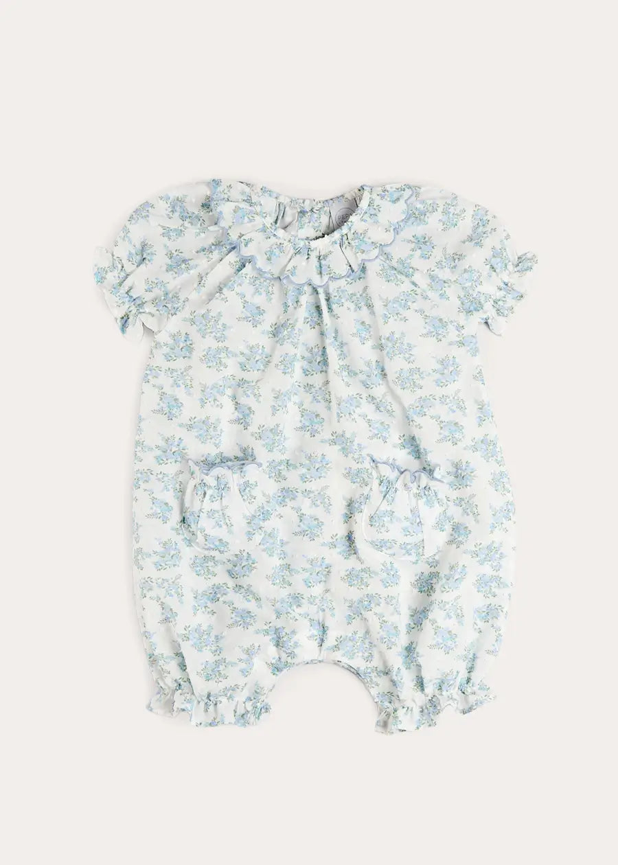 Esme Floral Swiss Voile Scallop Detail All-In-One Pyjamas in Blue (9mths-2yrs) NIGHTWEAR from Pepa London US