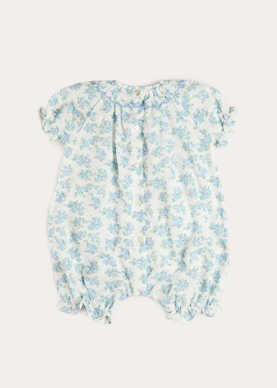 Esme Floral Swiss Voile Scallop Detail All-In-One Pyjamas in Blue (9mths-2yrs) NIGHTWEAR from Pepa London US