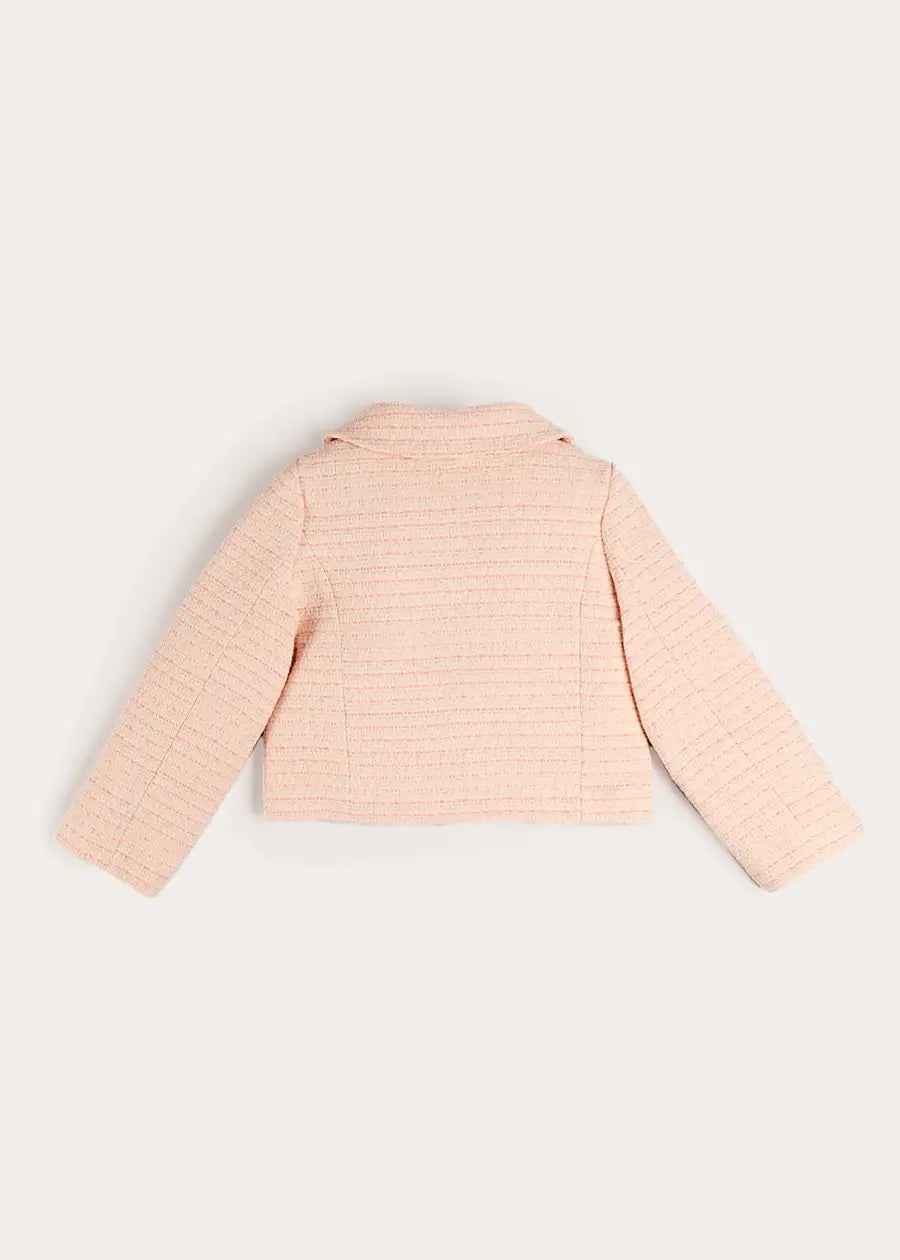Brighton Boucle Tweed Peter Pan Collar Pocket Detail Jacket in Pink (4-12yrs) Coats from Pepa London US