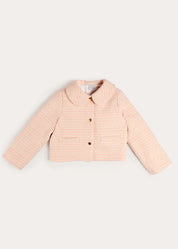 Brighton Boucle Tweed Peter Pan Collar Pocket Detail Jacket in Pink (4-12yrs) Coats from Pepa London US