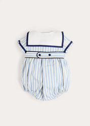 Regency Stripe Mariner Collar Bow Detail Romper in Blue (6mths-2yrs) ROMPERS from Pepa London US