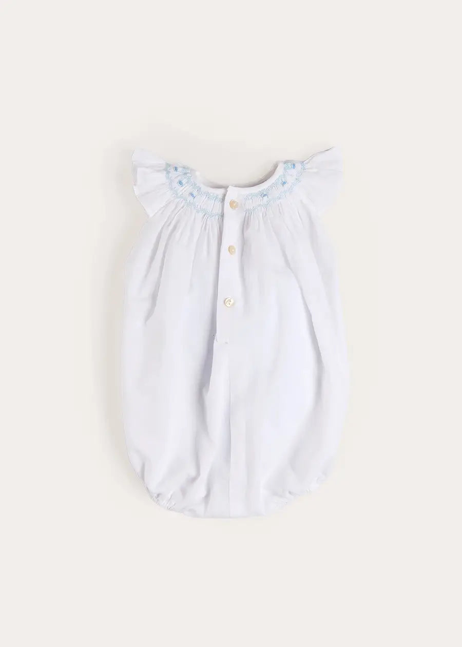 Hand Smocked Romper in Blue (3-18mths) Rompers from Pepa London US