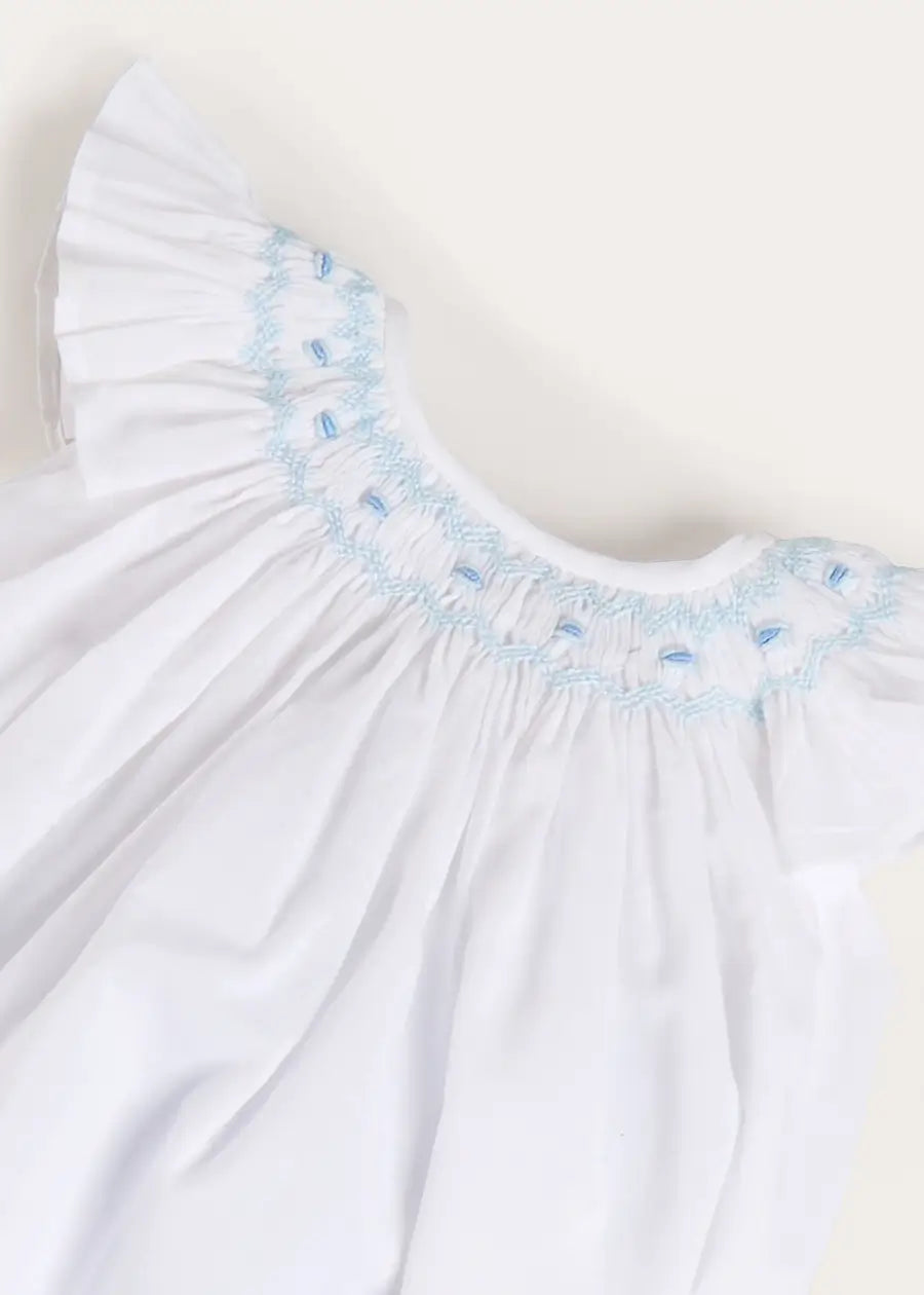 Hand Smocked Romper in Blue (3-18mths) Rompers from Pepa London US