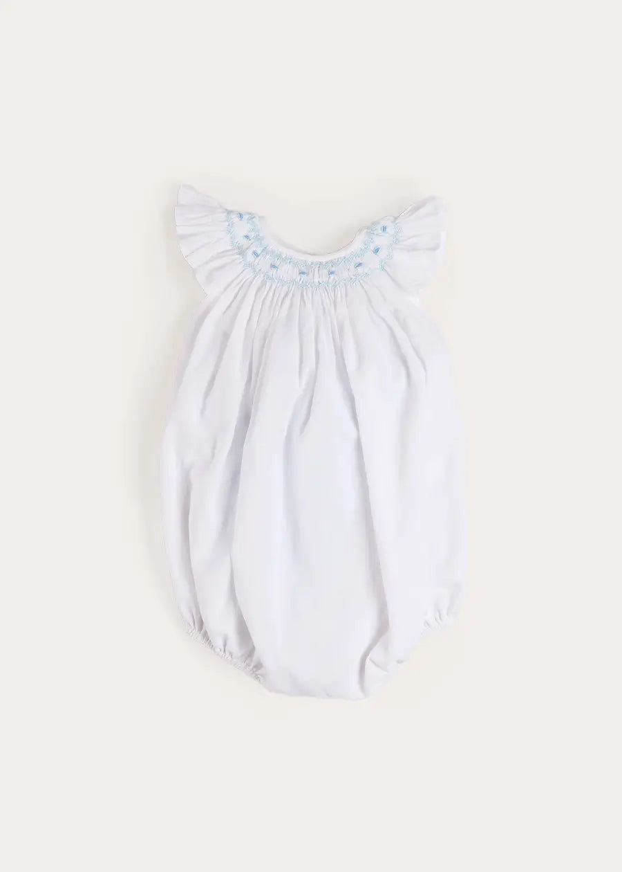 Hand Smocked Romper in Blue (3-18mths) Rompers from Pepa London US