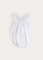 Hand Smocked Romper in Blue (3-18mths) Rompers from Pepa London US