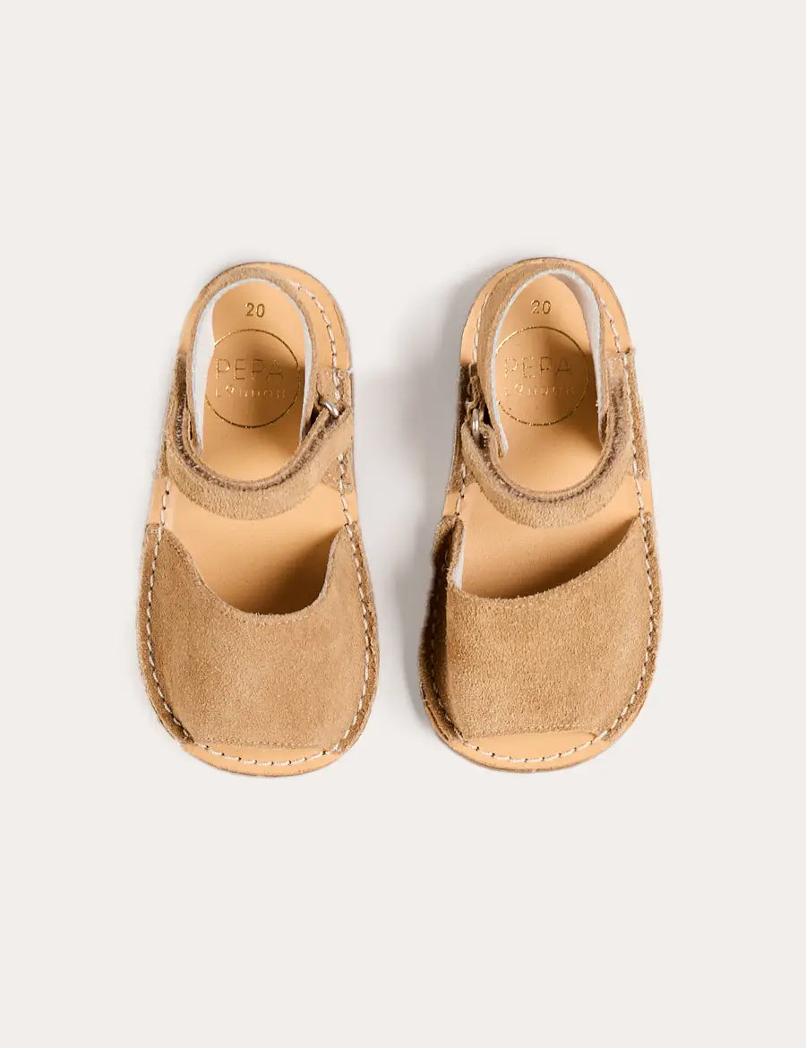 Open Toe Suede Sandals in Camel (21-30EU) SHOES from Pepa London US