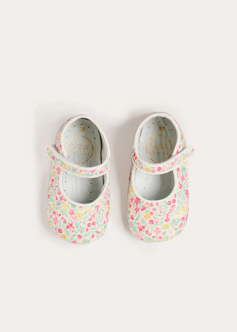Adelaide Floral Mary Jane Pram Shoes in Pink (17-20EU) Shoes from Pepa London