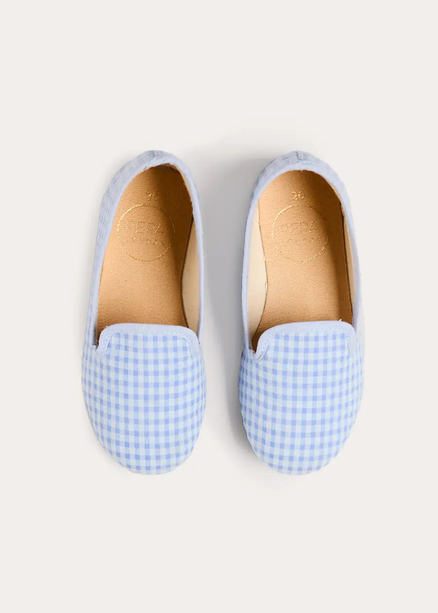 Beauchamp Gingham Slippers in Blue (24-35EU) SHOES from Pepa London US