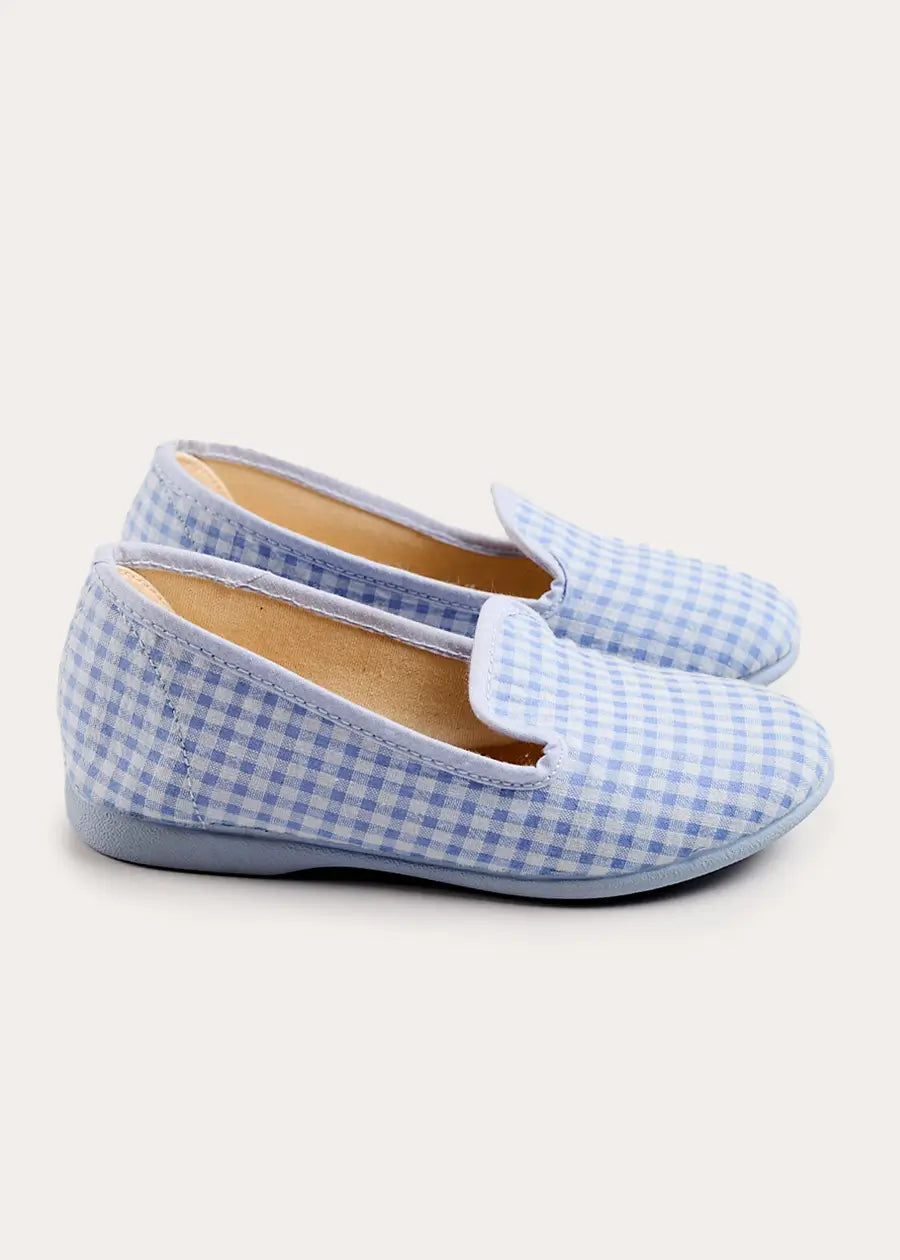 Beauchamp Gingham Slippers in Blue (24-35EU) SHOES from Pepa London US