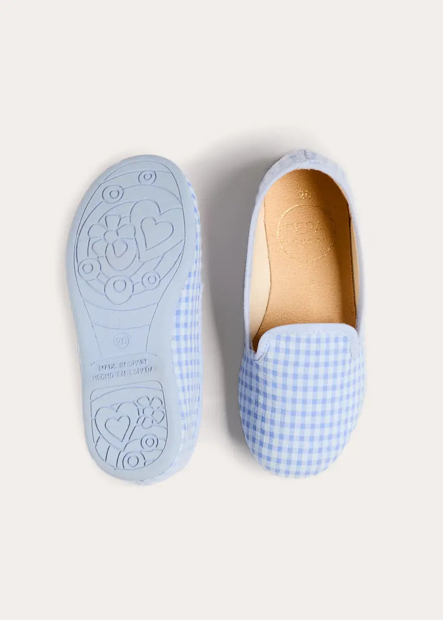Beauchamp Gingham Slippers in Blue (24-35EU) SHOES from Pepa London US