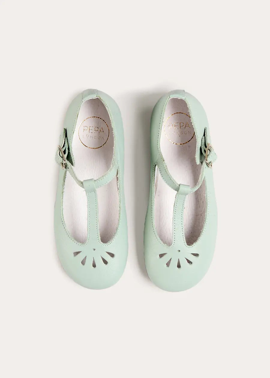 Petal Detail Charlotte Shoes in Mint (21-36EU) Shoes from Pepa London US